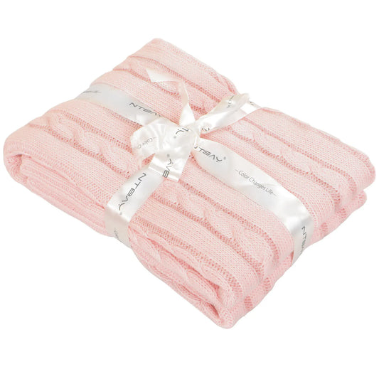 Ntbay 100% Cotton Cable Knit Toddler Blanket, Soft Warm Unisex Baby Blanket for Crib
