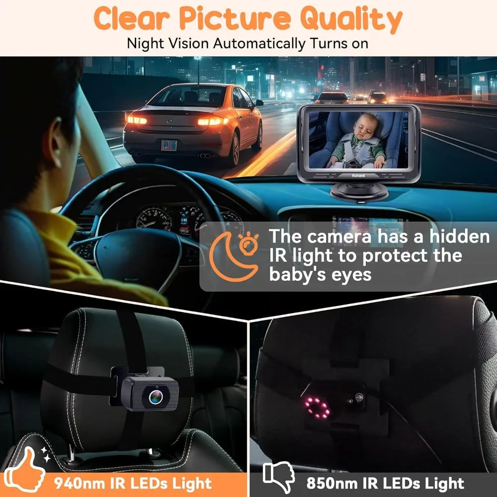 2 Pack Baby Car Camera System - Dual 1080P Monitors with Night Vision, Wide Angle, Easy Install for Two Vehicles