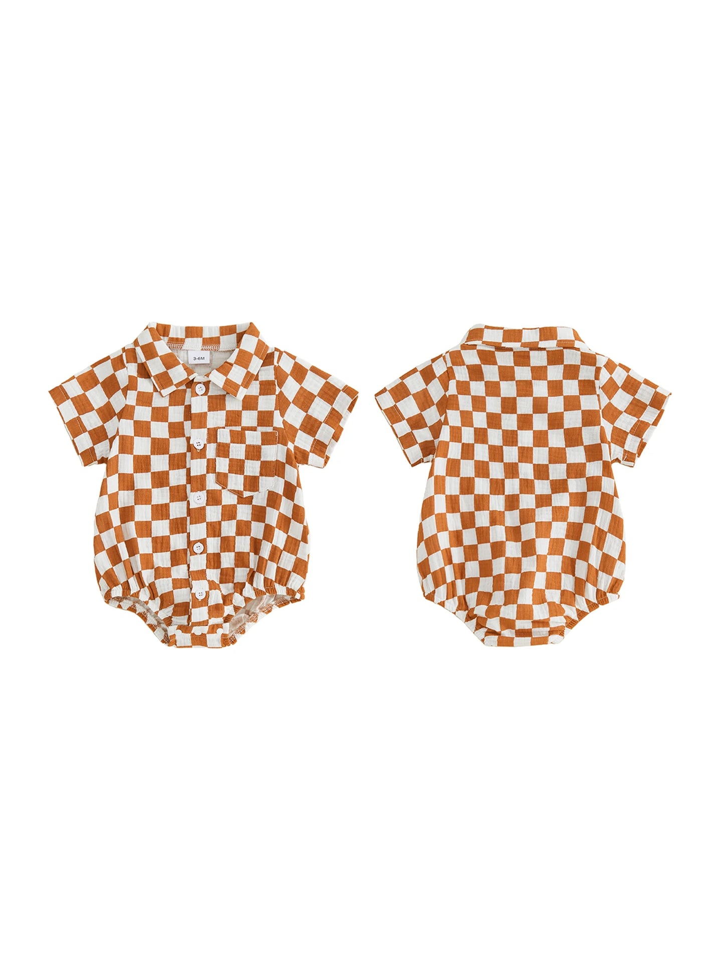 Adorable Infant Plaid Romper with Short Sleeves and Collar Button-up Bodysuit for Baby Boys and Girls Stylish Summer Outfit
