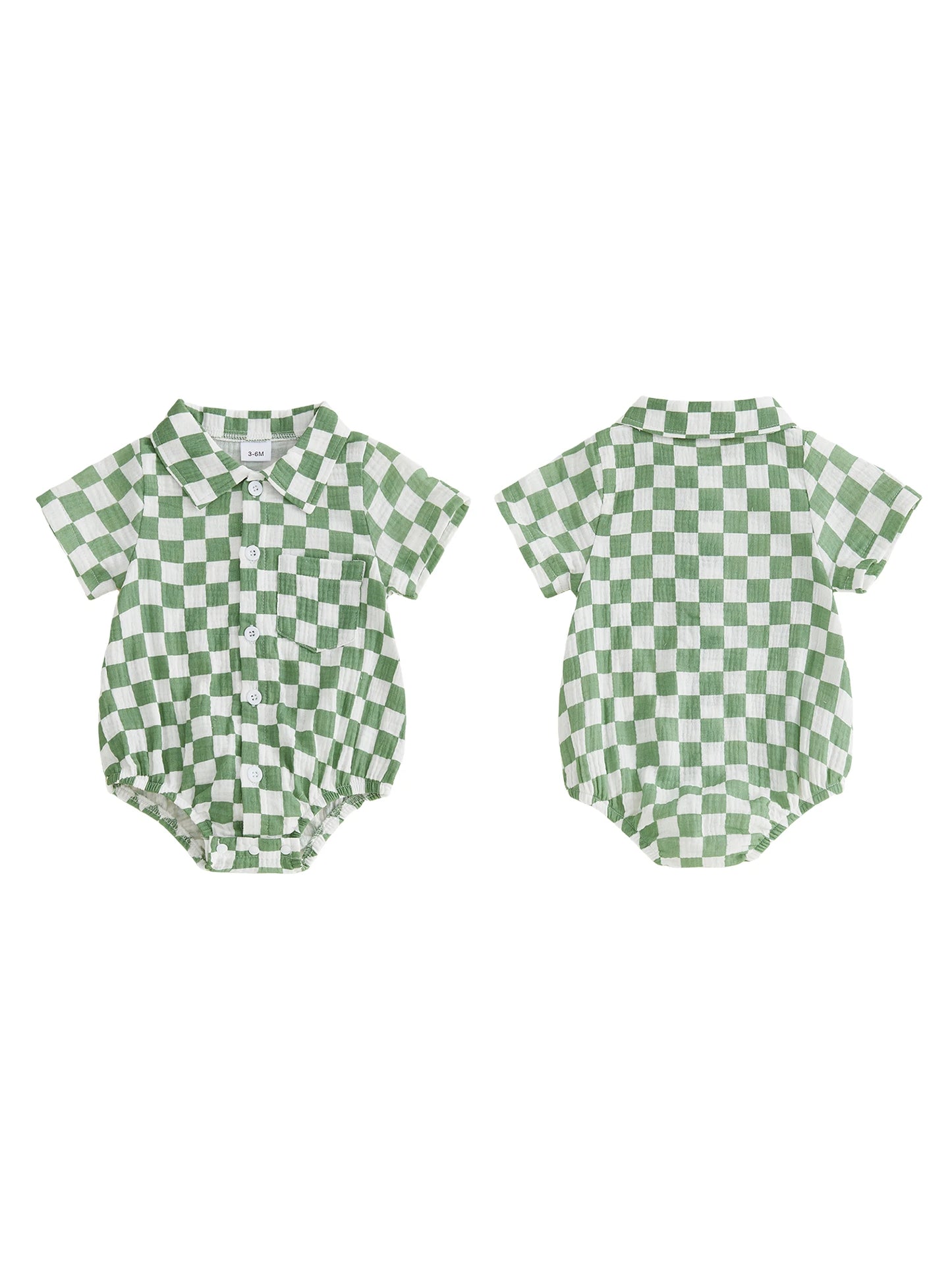 Adorable Infant Plaid Romper with Short Sleeves and Collar Button-up Bodysuit for Baby Boys and Girls Stylish Summer Outfit