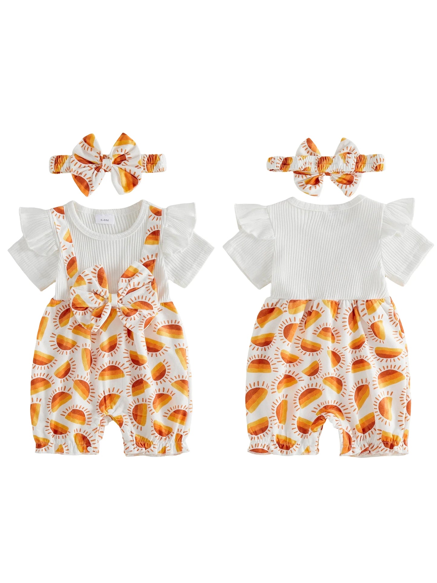 Cute Baby Girls 3 Piece Set Lovely Floral Print Long Sleeve Bodysuit Pants and Headband Outfit for Infants