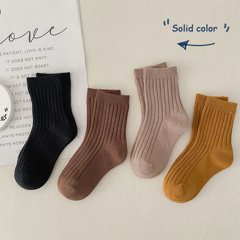 4 Pairs Cotton Kids Boys Girls Socks Children Baby Toddler Sport Socks School Students Spring Autumn Soft Fashion Mid Tube Socks