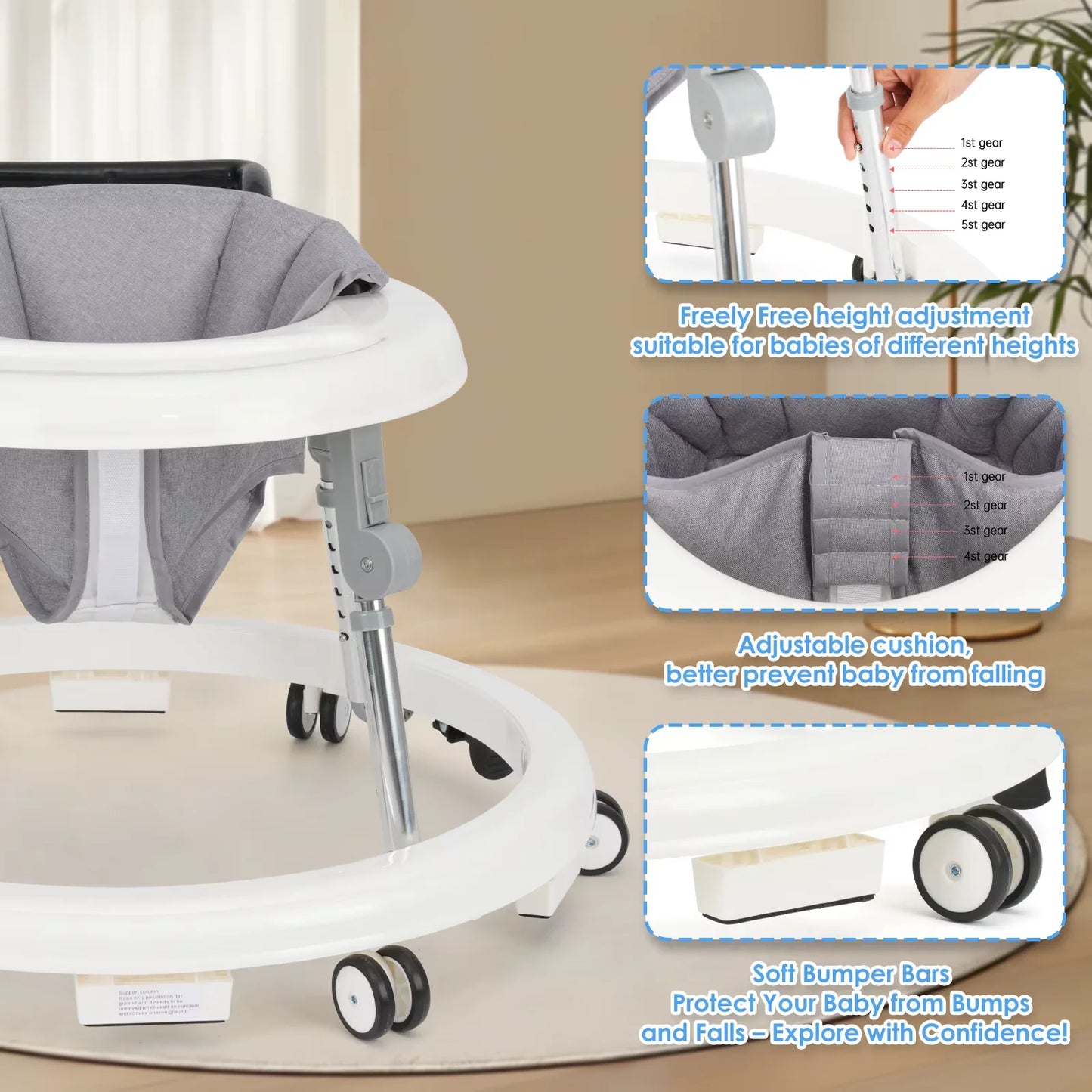 Baby Walker Foldable Baby Walker Baby Anti-Rollover Walker Multifunctional Baby Walker Portable Infant Walker for Boy Grils Gift