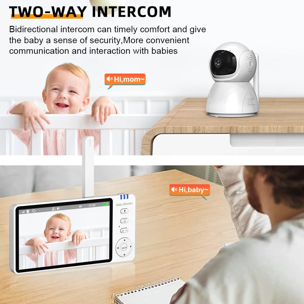 5.0 Inch Electronic Baby Monitor With Pan-Tilt-Zoom Camera Battery IPS Screen Wireless Babysitter Video Audio Lullaby Baby Nanny