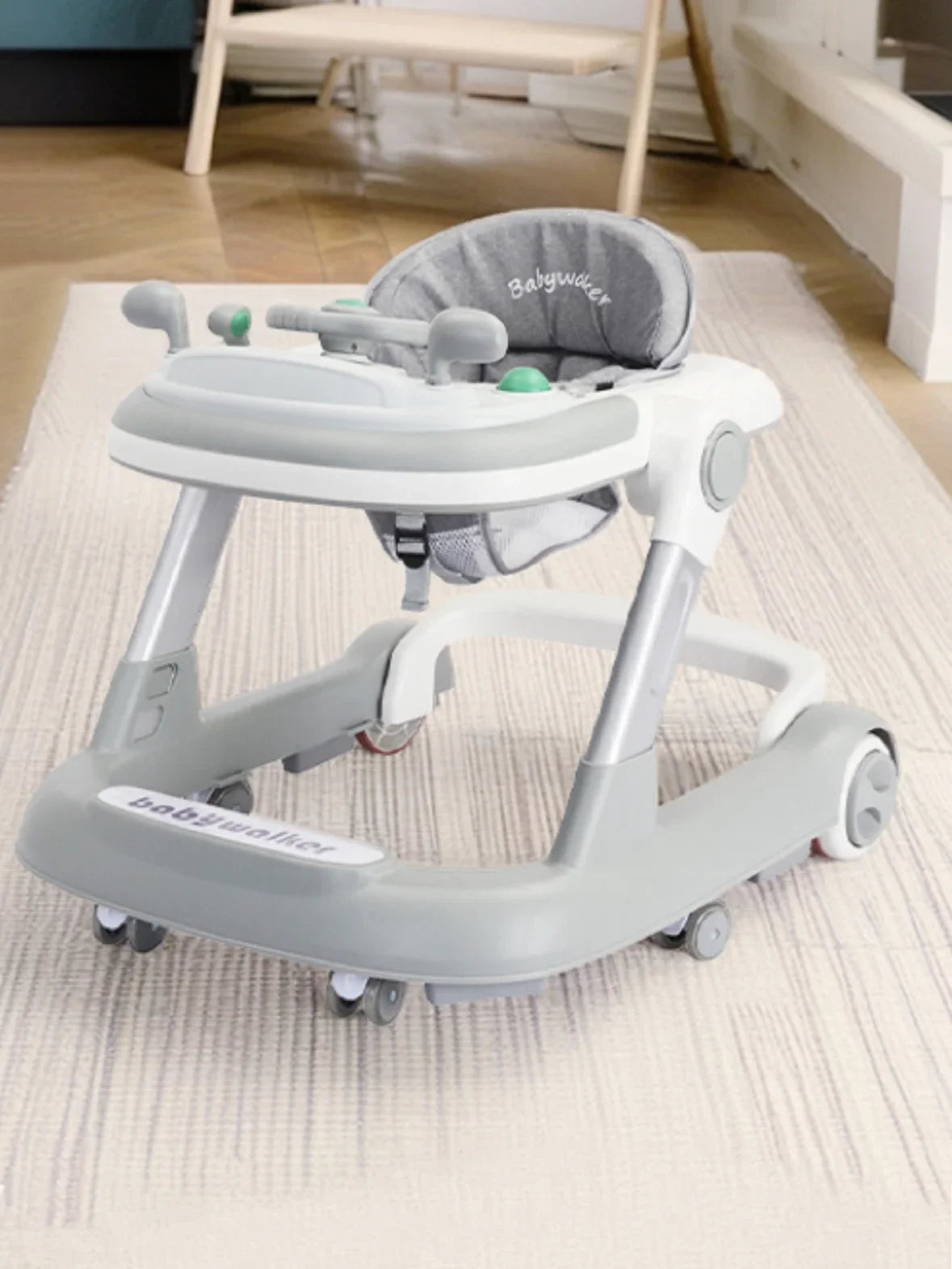 2 in 1 Baby Walker, Toddler Baby Push Walker with Removable Feeding Tray and Music Tray(Without Battery), Activity Walker