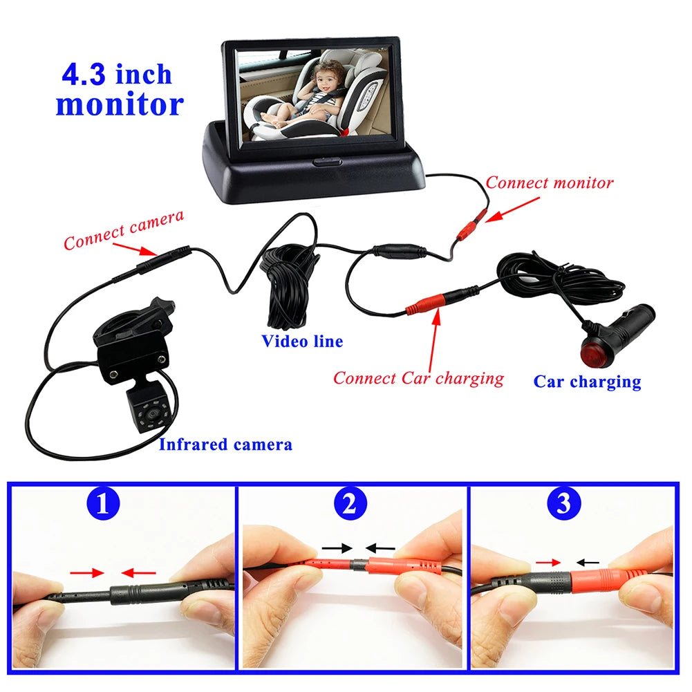 4.3 Inch HD Safety Car Seat Mirror Camera Folding Screen 8LED IR Night Vision Back Seat Baby Car Camera Headrest Monitor Display