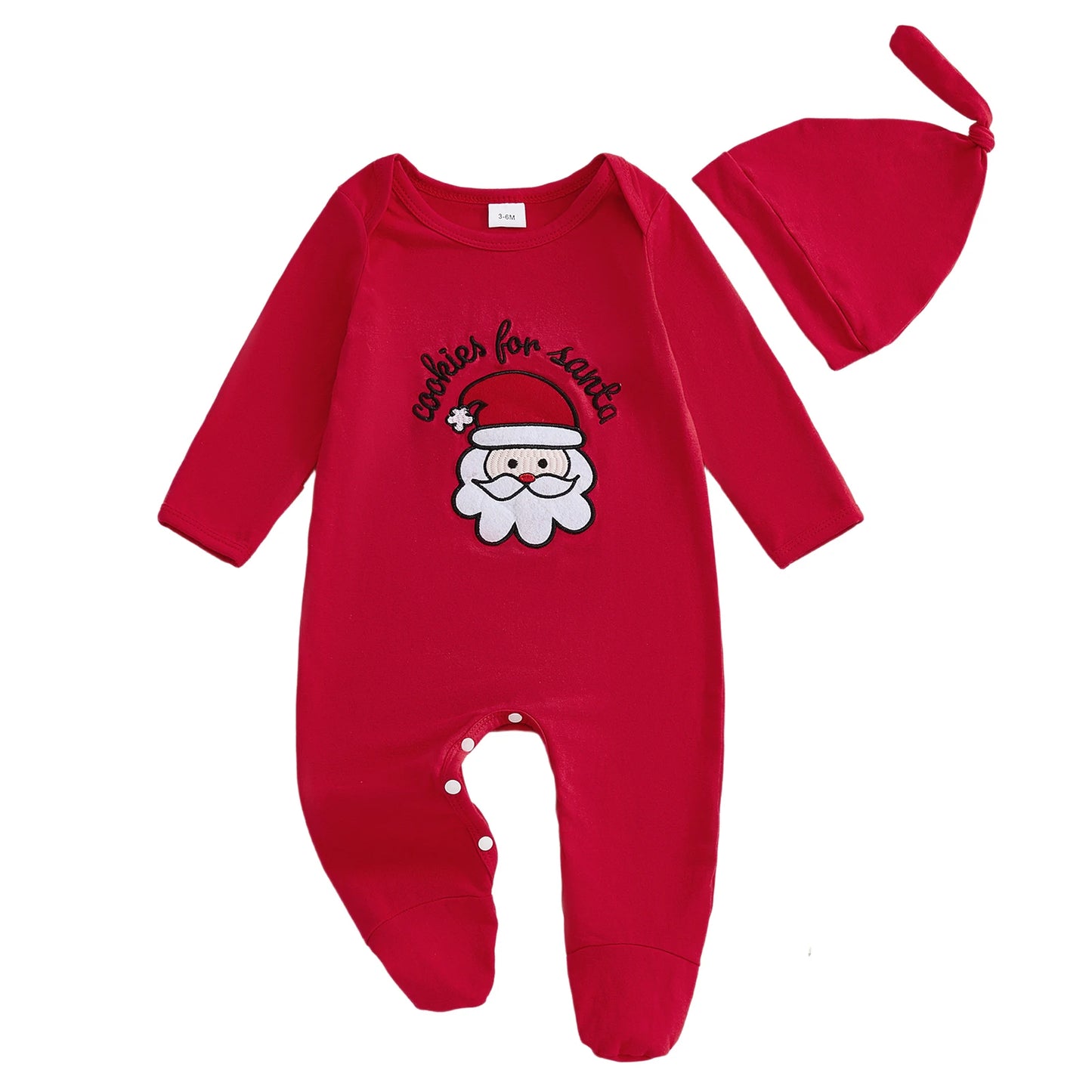 Christmas Baby Boy 2 Piece Outfits Cute Long Sleeve Round Neck Santa Claus Letter Embroidery Jumpsuit and Hat Set