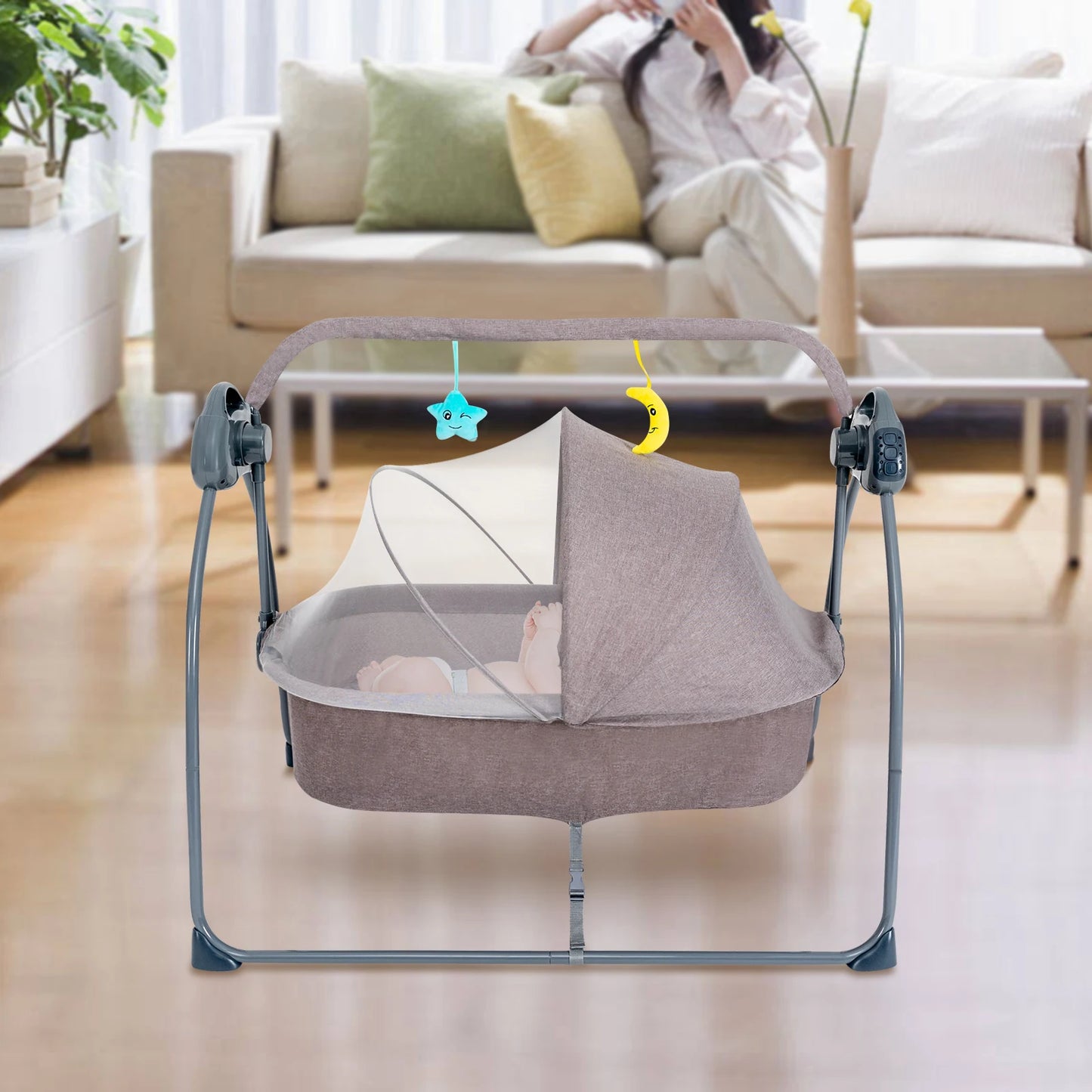 Electric Music Baby Cradle Swing Stand Crib Auto Rocking Chair Bed w/h 5 Speed Remote Control Infant Musical Sleeping Basket