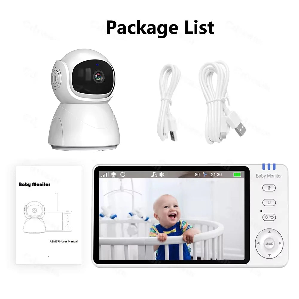 5.0 Inch Electronic Baby Monitor With Pan-Tilt-Zoom Camera Battery IPS Screen Wireless Babysitter Video Audio Lullaby Baby Nanny