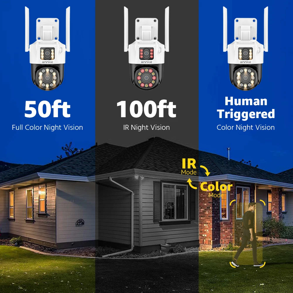 ANNKE 6MP UHD Dual-Lens Outdoor Wireless WiFi Security PT Camera Red Blue Flashing Lights & Siren Smart Dual Light Two-Way Audio