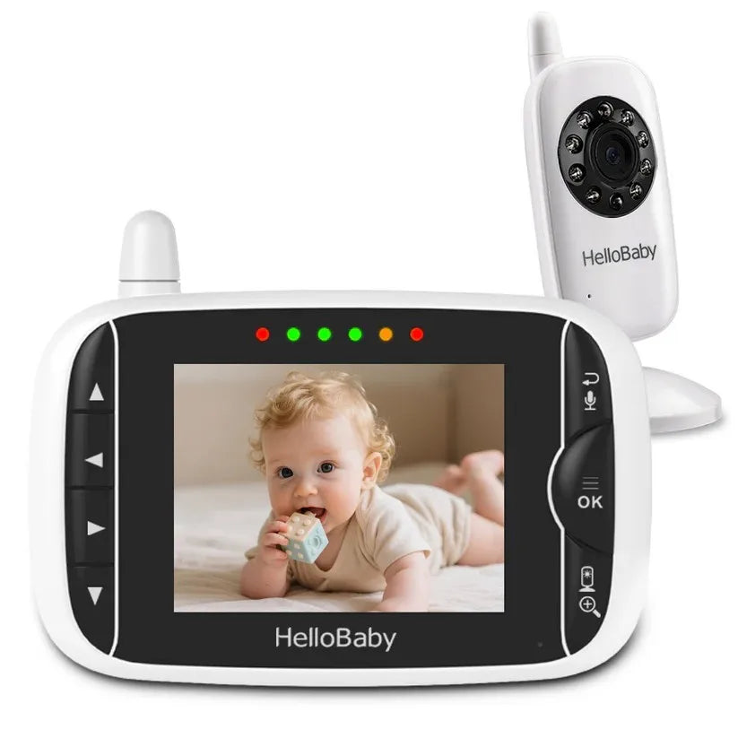 HelloBaby Video Baby Monitor with Camera and Audio, 3.2Inch LCD Display, Infrared Night Vision, Two-Way Audio and Room Temperature Monitoring,Lullaby,Sound Activated Screen