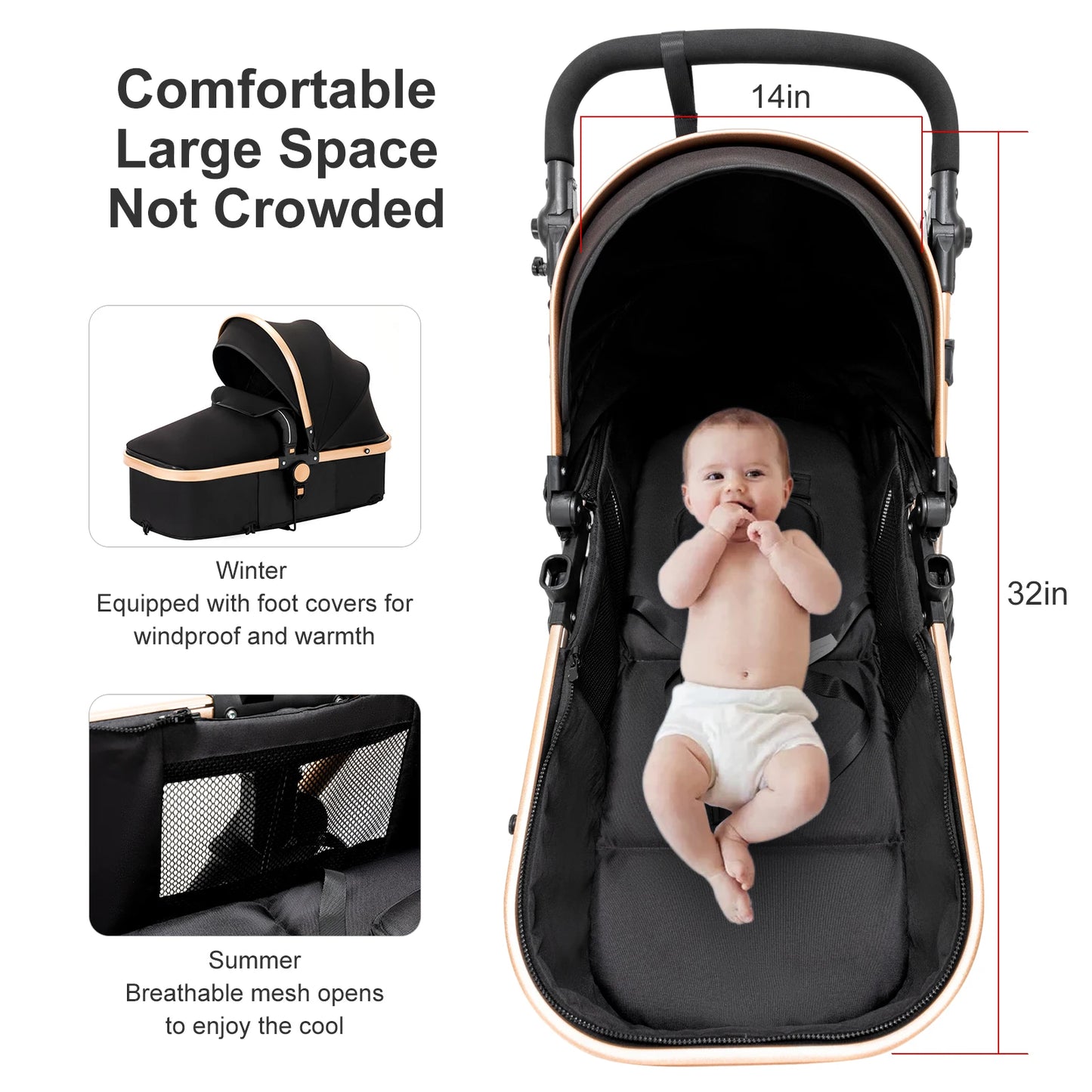 Portable Stroller 2 in 1 Two Way Push with Awning Stroller High View Pram Quick Fold Carriage Baby Travel Newborn Pushchair