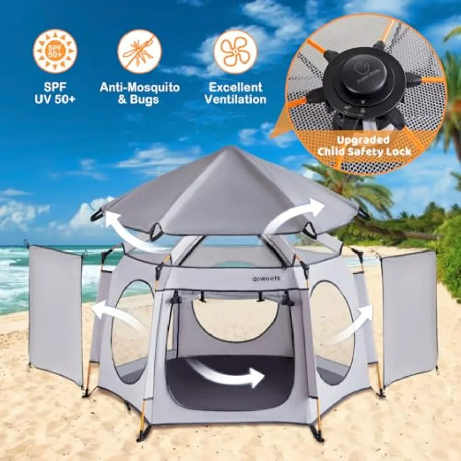 4 in 1 Pop Up Playpen Indoor Outdoor Portable Lightwght Baby Playpen with Travel Bag Baby Beach Tent and Play Toddler Play Yard