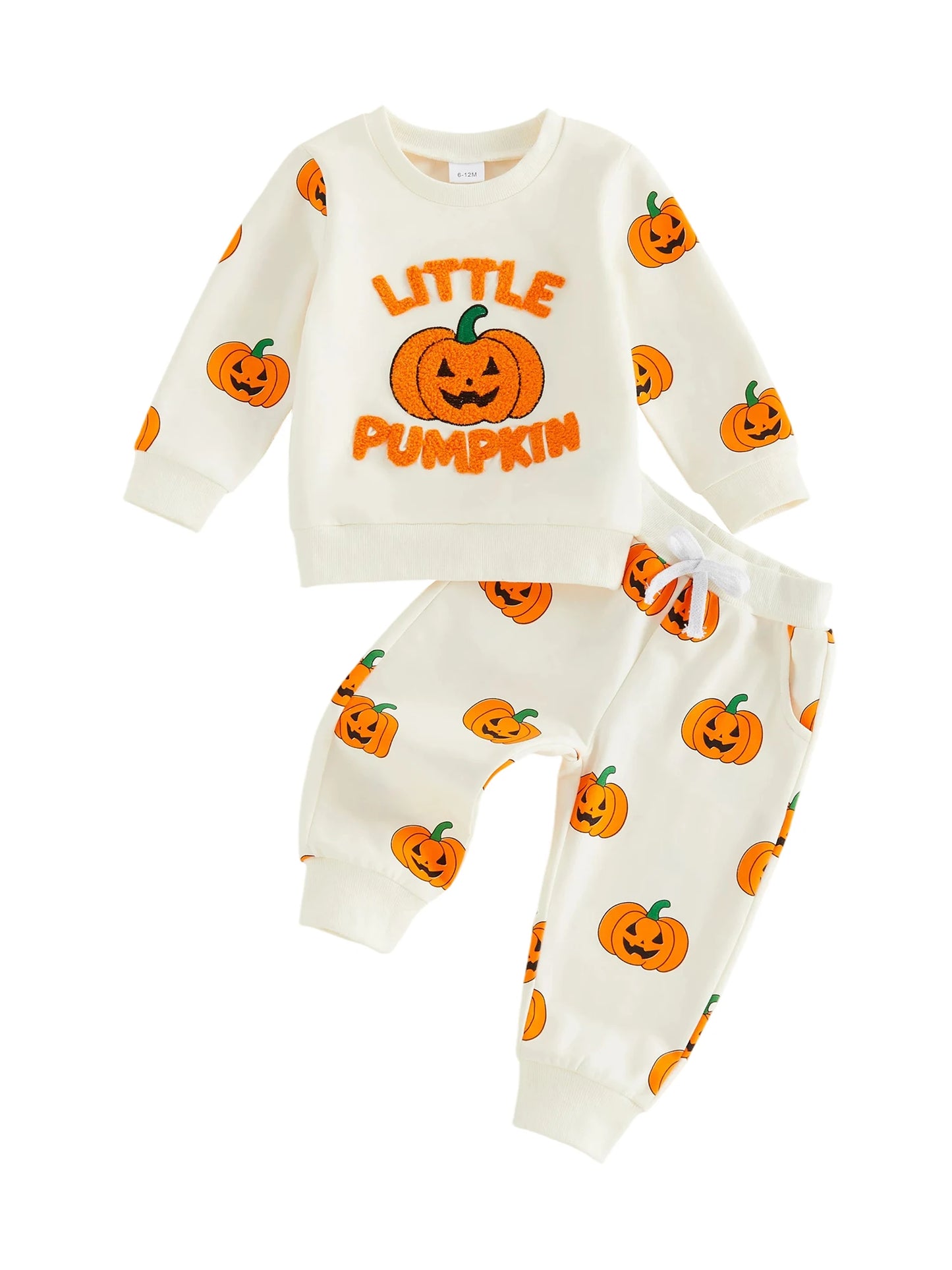 Kids Halloween Costume Set Long Sleeve Crew Neck Pumpkin Embroidery Sweatshirt and Jogger Pants for Toddler Girl Boy