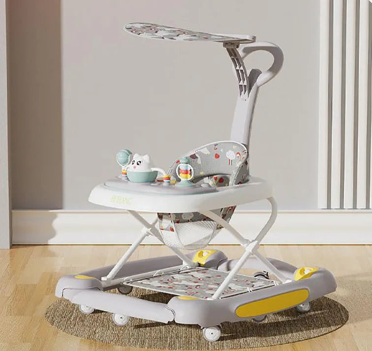 Multi-Functional Baby Walker with Awning Anti-Rollover Adjustable Sitting Shaking Design Comfort Toddler Walker for Boys Girls