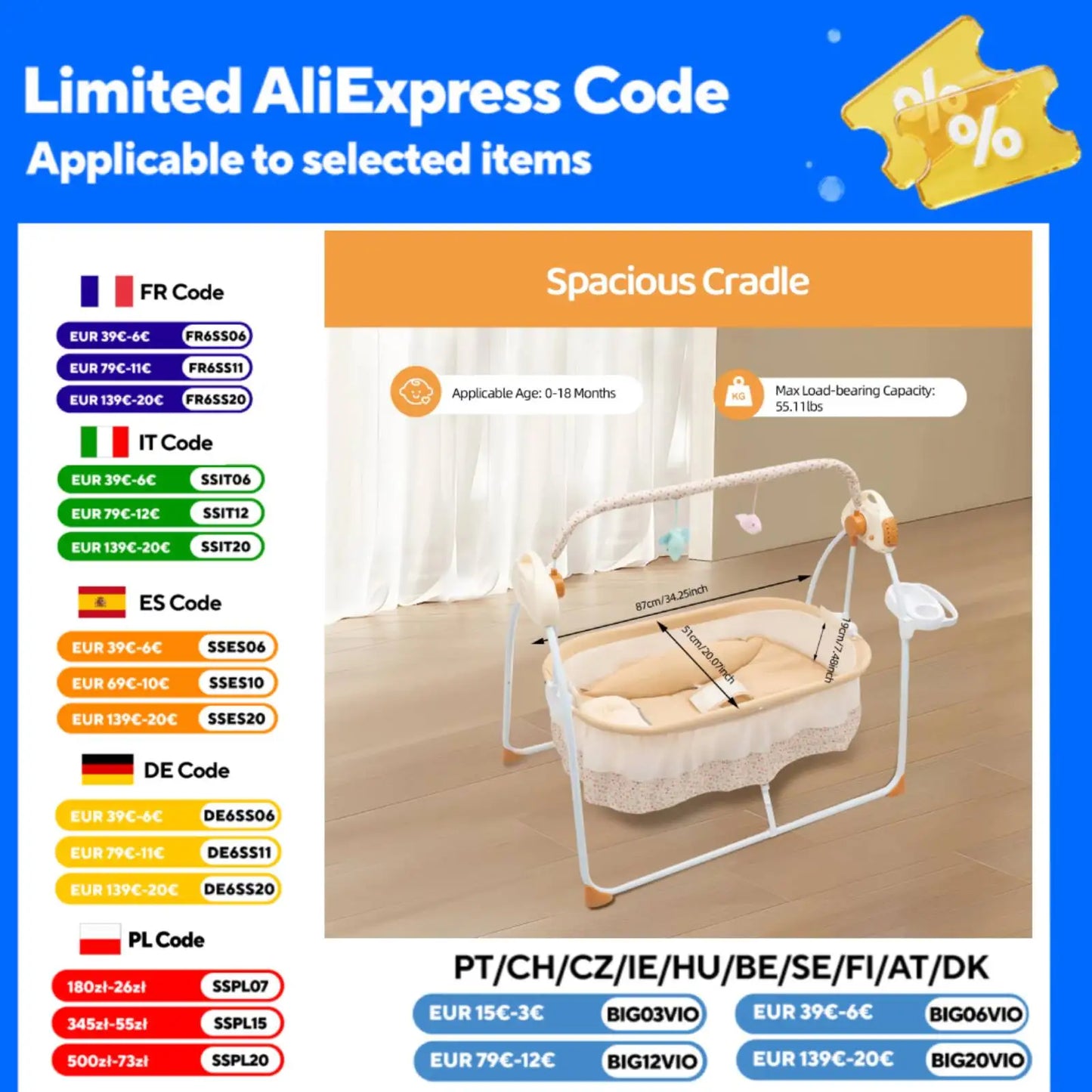 Electric Baby Crib Cradle, 0-18 MonthsInfant Bed Auto Swing with Remote Control&Music,25KG/55LBS Capacity,Foldable Baby Bassinet