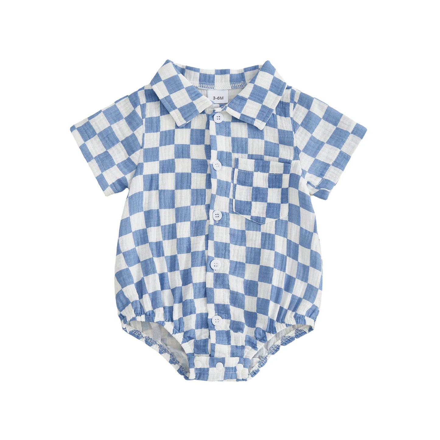 Adorable Infant Plaid Romper with Short Sleeves and Collar Button-up Bodysuit for Baby Boys and Girls Stylish Summer Outfit