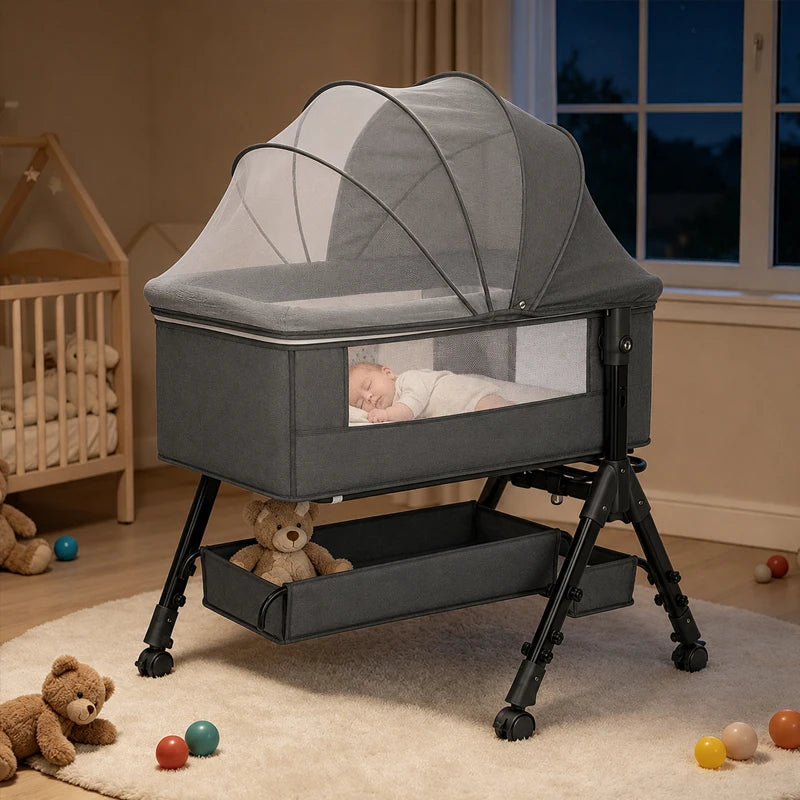 Baby Bassinet Bedside Sleeper, Portable Newborn Bassinet for Baby, Bedside Crib with 360° Visible Breathable Mesh Window