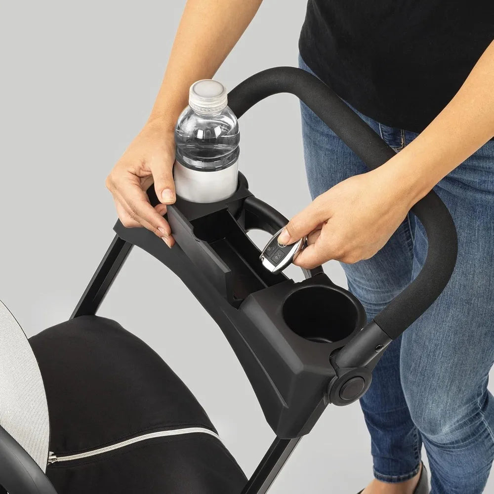 KeyFit Caddy Frame Stroller, Accepts All Chicco Infant Car Seats, Adjustable Handle, Parent Tray | Black/Black