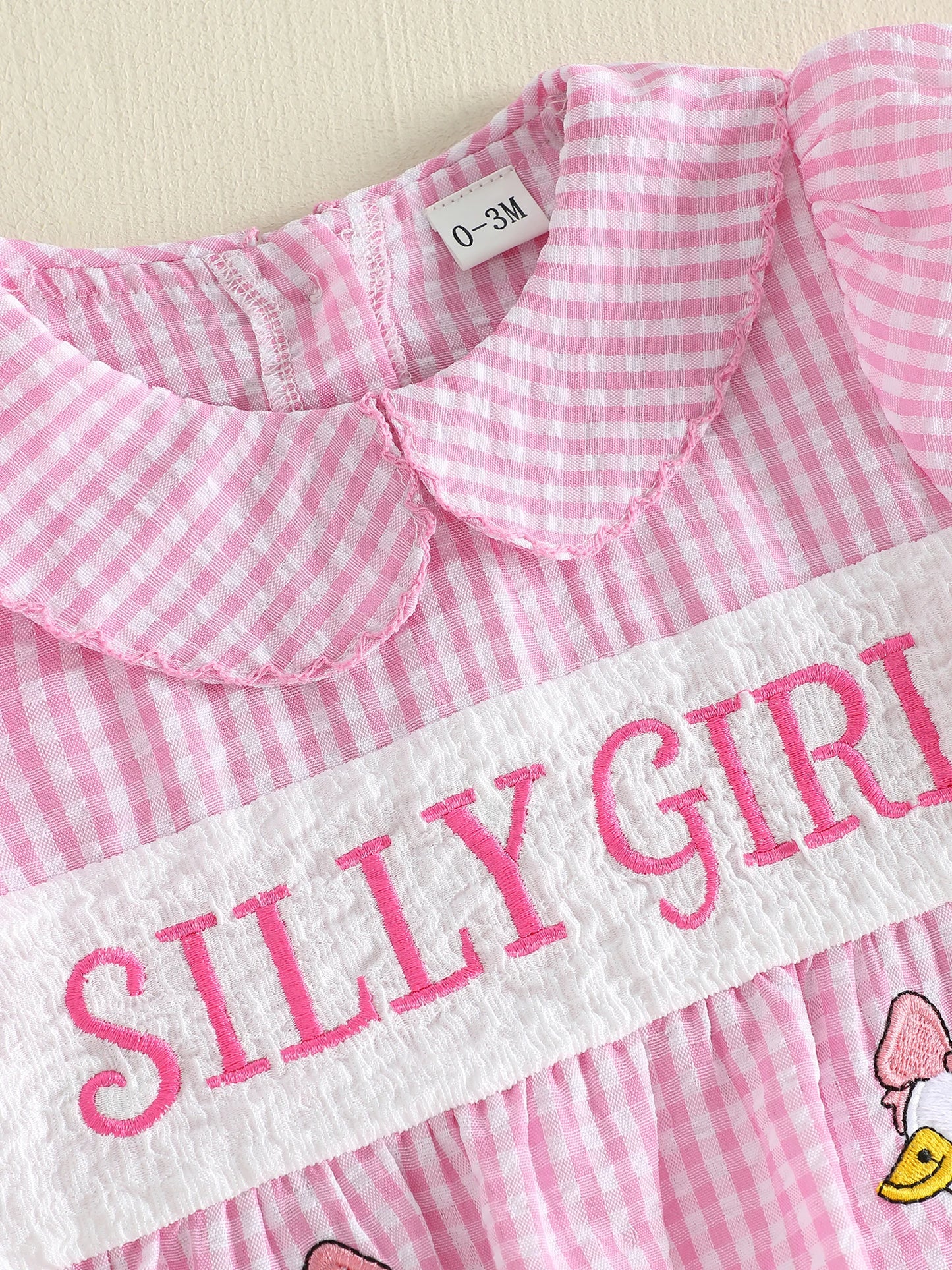Adorable Baby Girl Romper with Puff Sleeves and Doll Collar Featuring Embroidered Letters and Plaid Print Perfect for Summer