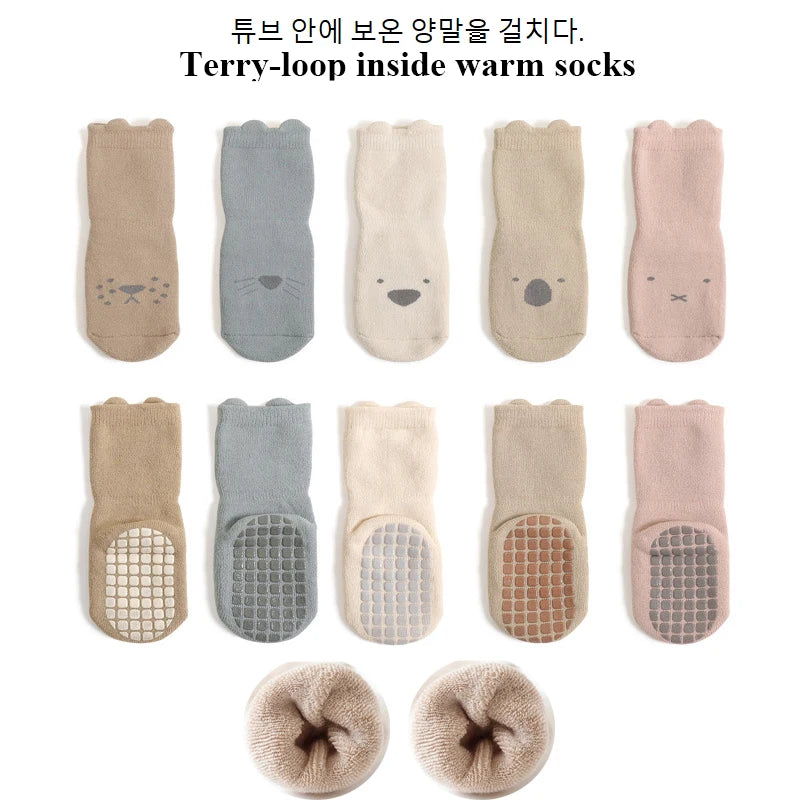 3 Pairs Winter Warm Newborn Baby Girls And Boys Anti-Slip Socks Toddler Cute Cartoon Floor Wearing Accessories