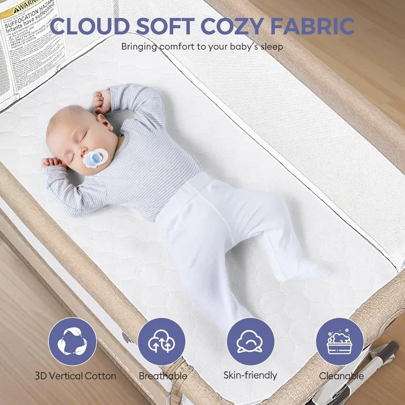 Baby Bassinet Bedside Sleeper, Upgraded Stability Bedside Crib with Full Mesh Sides, Soft Sheet, 6-Height Adjustment, Storage Ba