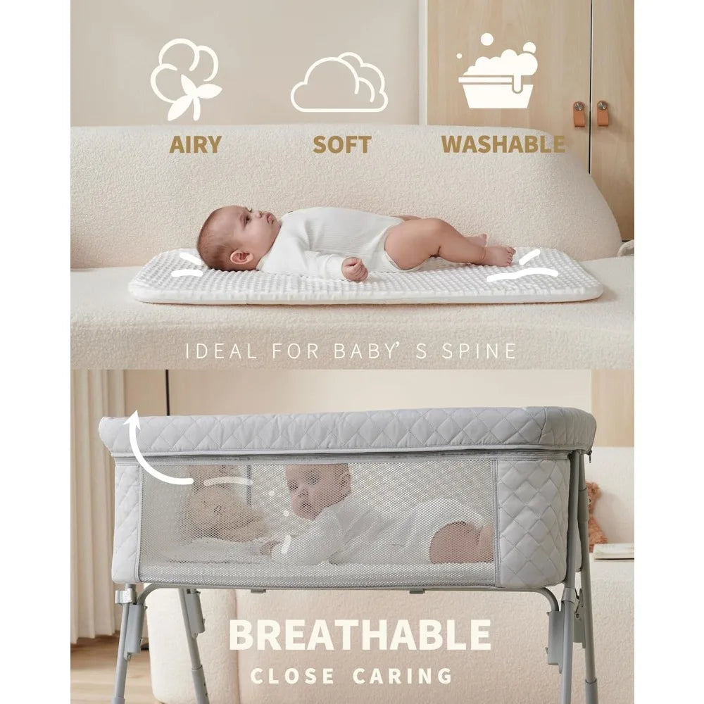 Bassinet Bedside Sleeper, Baby Crib for Newborn, Baby Bassinets Bedside Sleeper with 4 Auto-Lock & Adjustable Height, Breathable