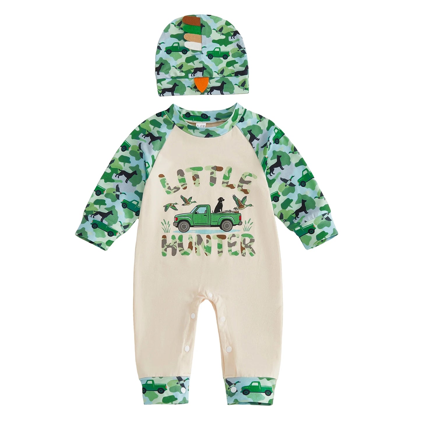 Cute Infant Cow Print  with Matching Horned Hat for Autumn - Adorable Western Style Romper Set for Baby Boy