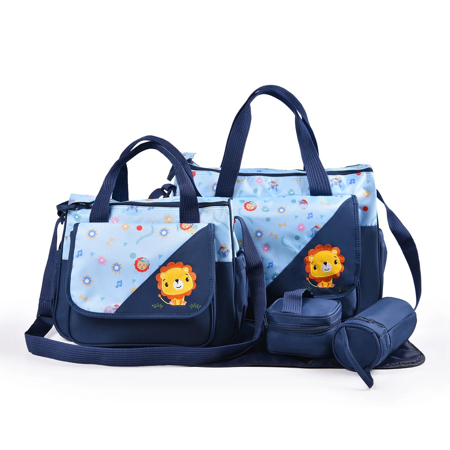 Fashionable Printed Cartoon Pattern Single-Shoulder Mommy Bag Five-Piece Set; Large-Capacity Cross-Body Mommy Bag; Multi-Functional Outing Tote Bag Diaper Bag Set
