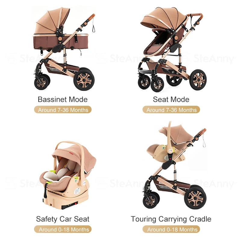 3 in 1 Baby Stroller Up to 55lbs,Baby Travel System Combo Car Seat,Baby Carriage 3in1 with Isofix Base,Foldable Newborn Pram,Reversible Standard Stroller
