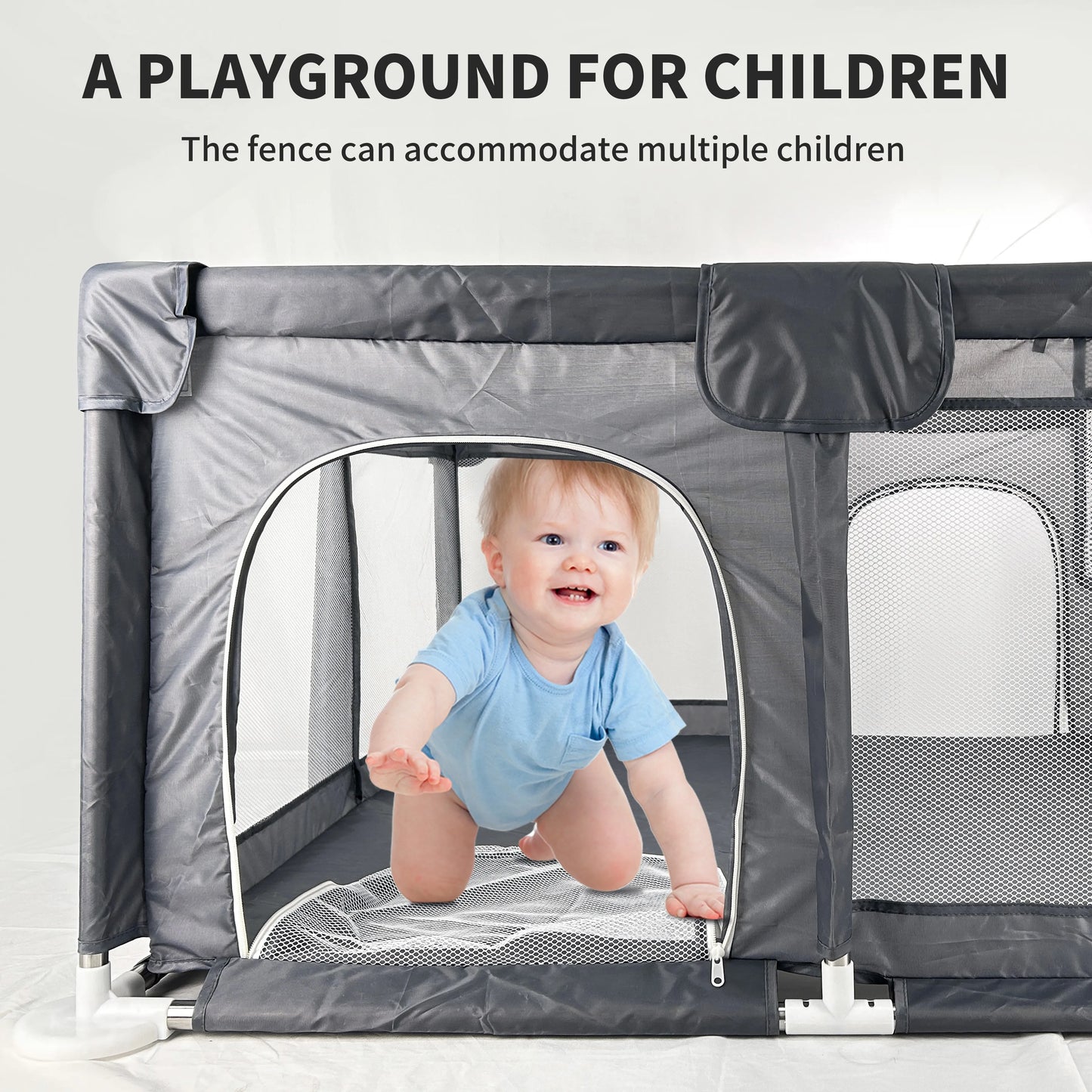 48"x48" Baby Playpen - Large Open-Floor Activity Center with Learning Fence | Indoor/Outdoor Play Yard with Breathable Mesh | Gray, Pink,Blue
