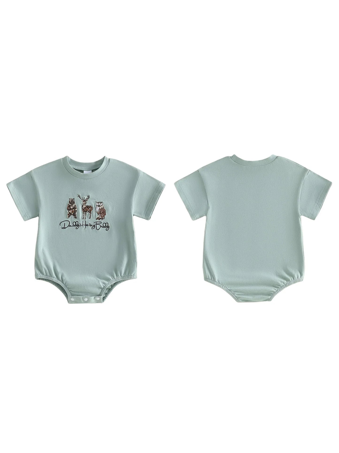 Adorable Toddler Boy s Stylish Romper with Cute Animal Patchwork and Trendy Letter Embroidery Short Sleeve Round Neck