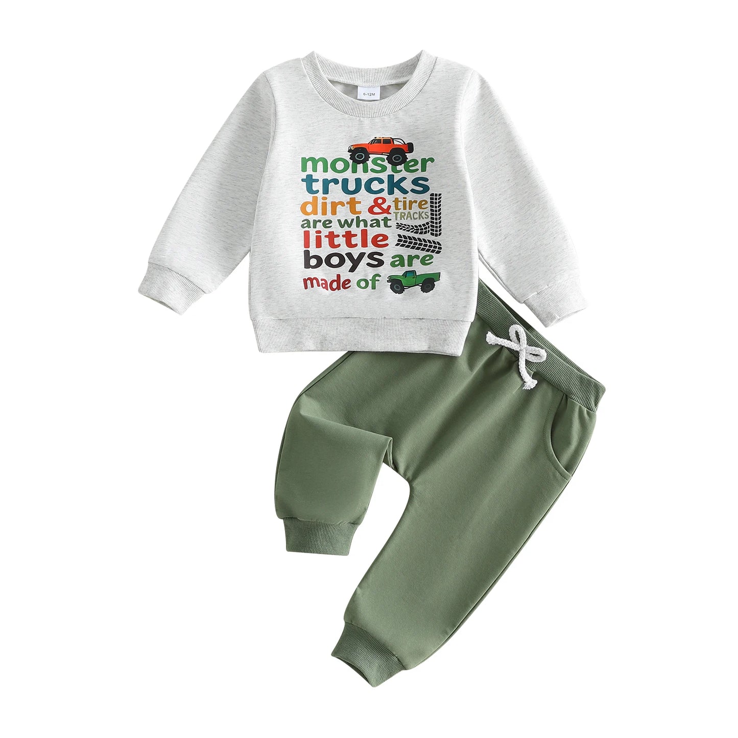 Cute Baby Boys 2 Piece Clothing Set with Fun Dinosaur Print Long Sleeve Top and Comfy Elastic Waist Pants for Playtime