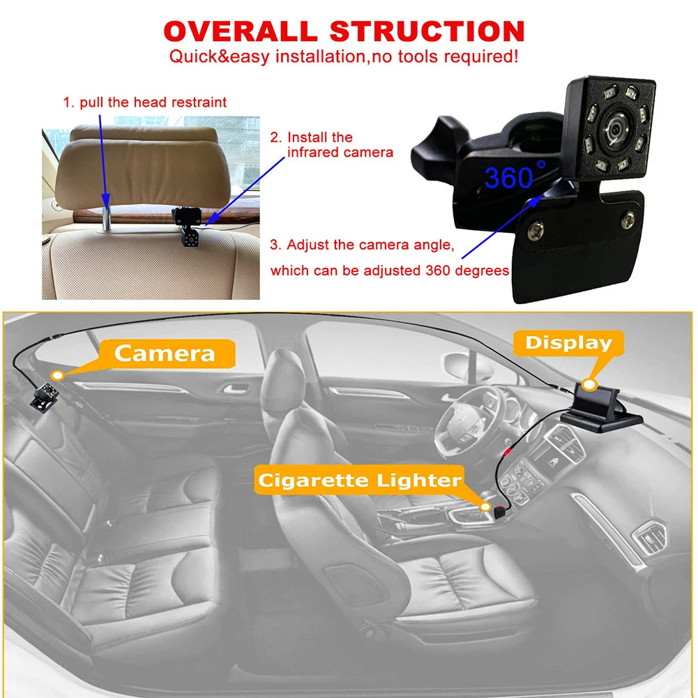 4.3 Inch HD Safety Car Seat Mirror Camera Folding Screen 8LED IR Night Vision Back Seat Baby Car Camera Headrest Monitor Display