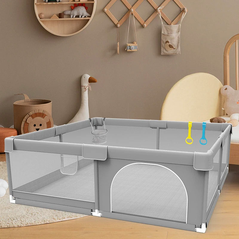 IMBABY Children's Playground Kid Playground Safety Fence Children's Basketball Court Baby Indoor Playground Light Grey Fence