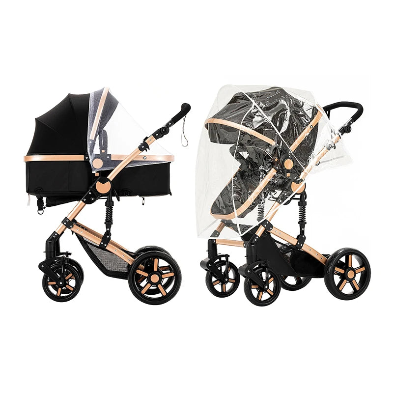 Portable Stroller 2 in 1 Two Way Push with Awning Stroller High View Pram Quick Fold Carriage Baby Travel Newborn Pushchair