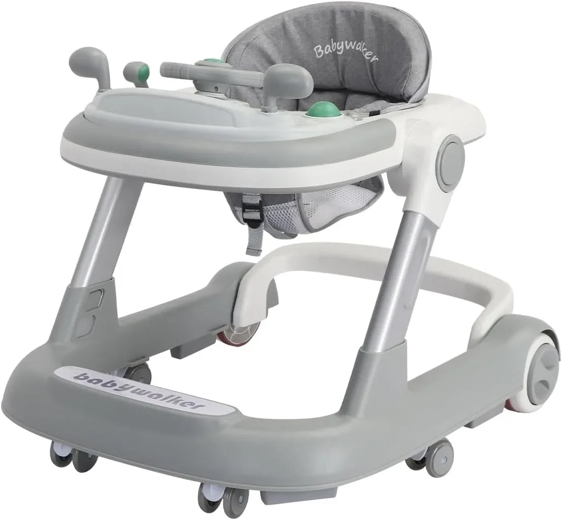 2 in 1 Baby Walker, Toddler Baby Push Walker with Removable Feeding Tray and Music Tray(Without Battery), Activity Walker