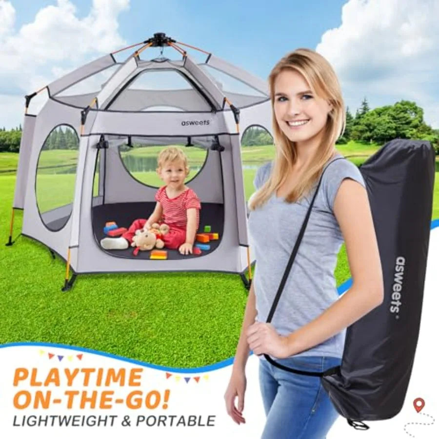 4 in 1 Pop Up Playpen Indoor Outdoor Portable Lightwght Baby Playpen with Travel Bag Baby Beach Tent and Play Toddler Play Yard