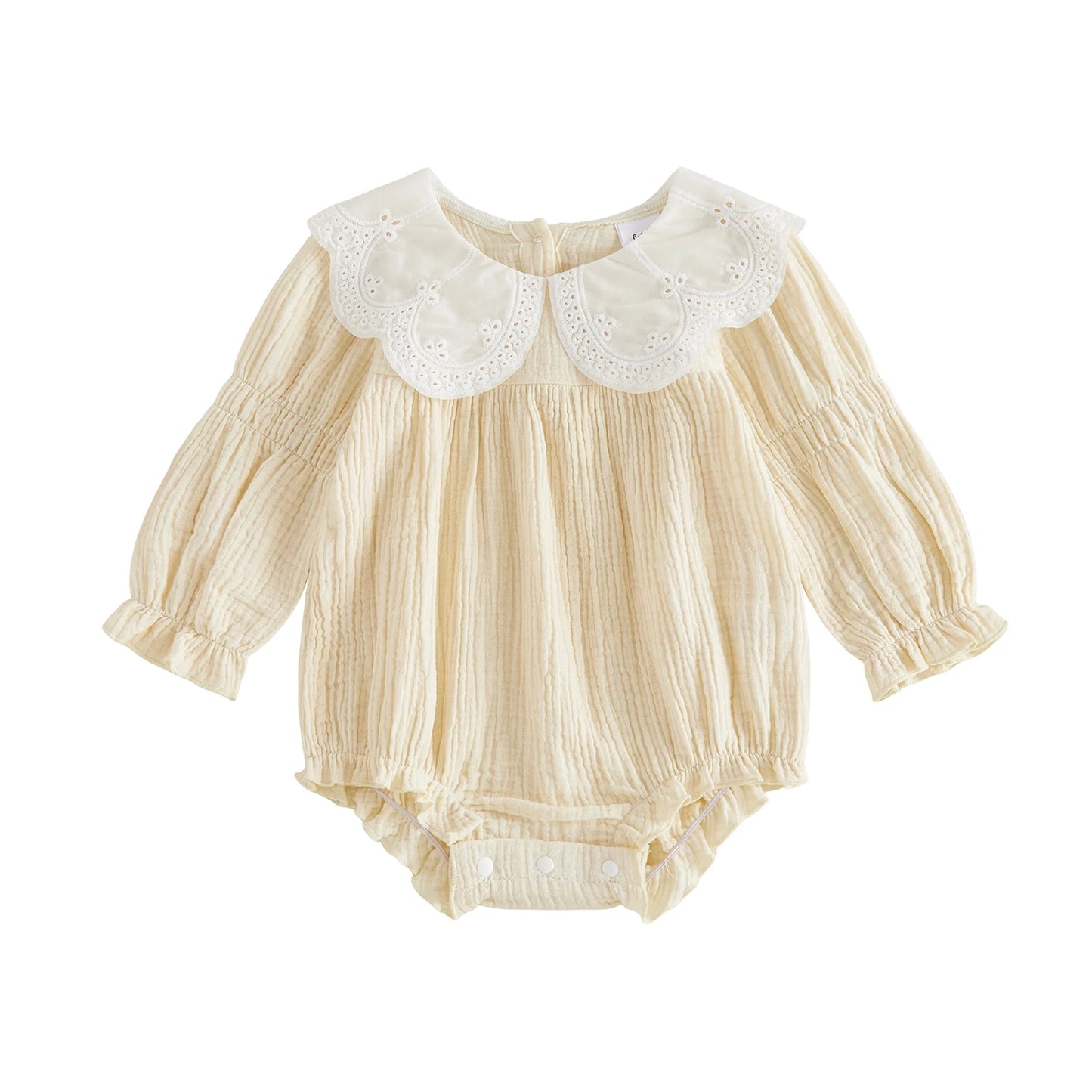 Infant Girl Autumn Jumpsuit with Ruffle Collar and Floral Embroidery Long Sleeve Bodysuit Toddler Outfit Set