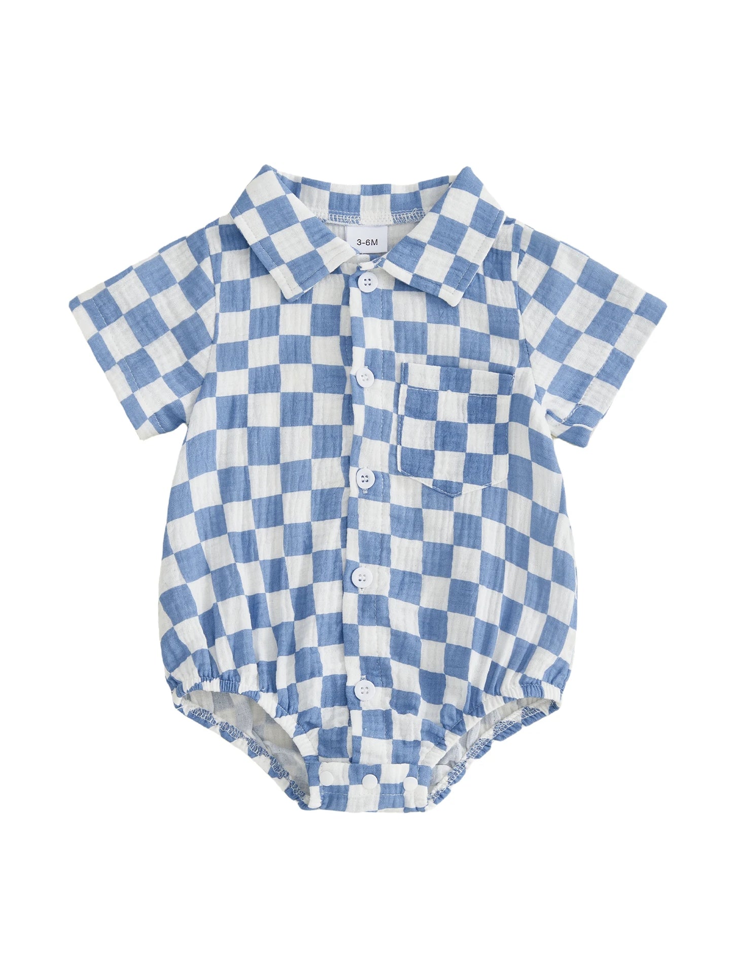 Adorable Infant Plaid Romper with Short Sleeves and Collar Button-up Bodysuit for Baby Boys and Girls Stylish Summer Outfit