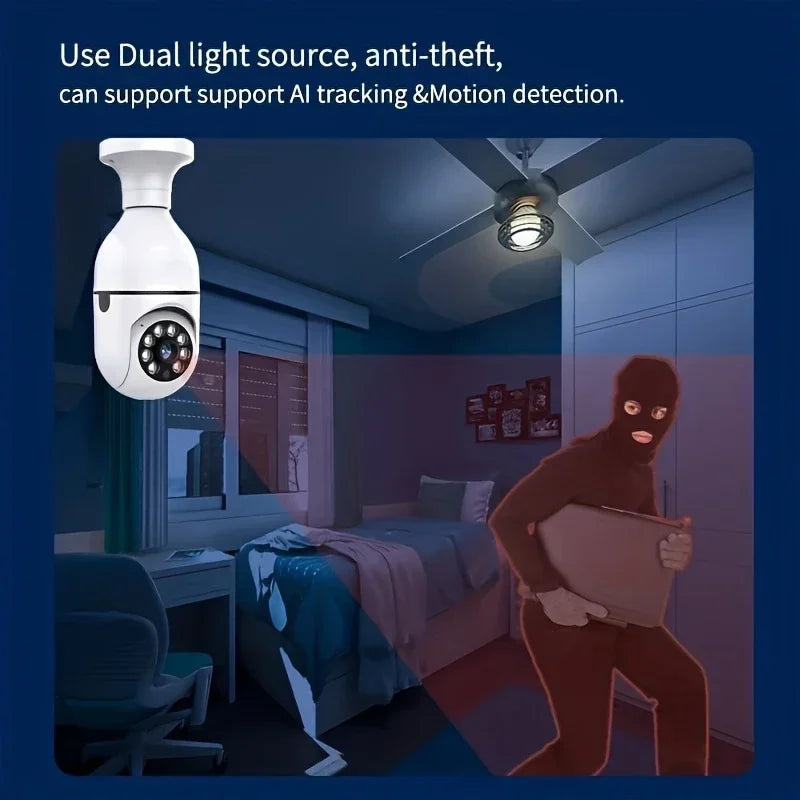 Ease Life APP-Light Bulb Security Cameras Outdoor Wireless WiFi Camera 5GHz, 360 Degree, E27 Light Socket Screw In Securi