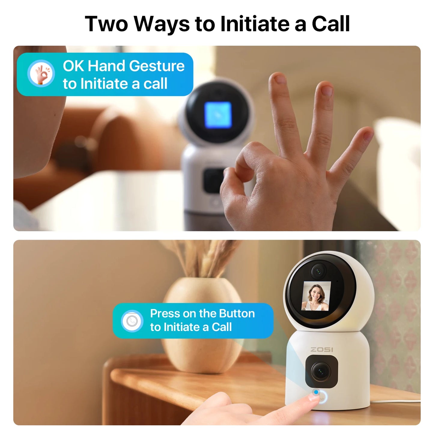 ZOSI 6MP 4MP Dual-Lens Indoor Security IP Camera Two-Way Video 2.4G/5G WiFi C528 360° Views Pan/Tilt Home Baby/Pet Dog Monitor