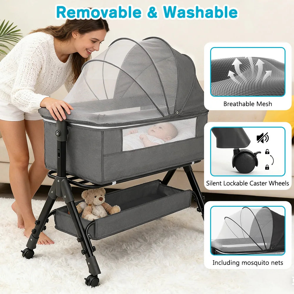 Baby Bassinet Bedside Sleeper, Portable Newborn Bassinet for Baby, Bedside Crib with 360° Visible Breathable Mesh Window