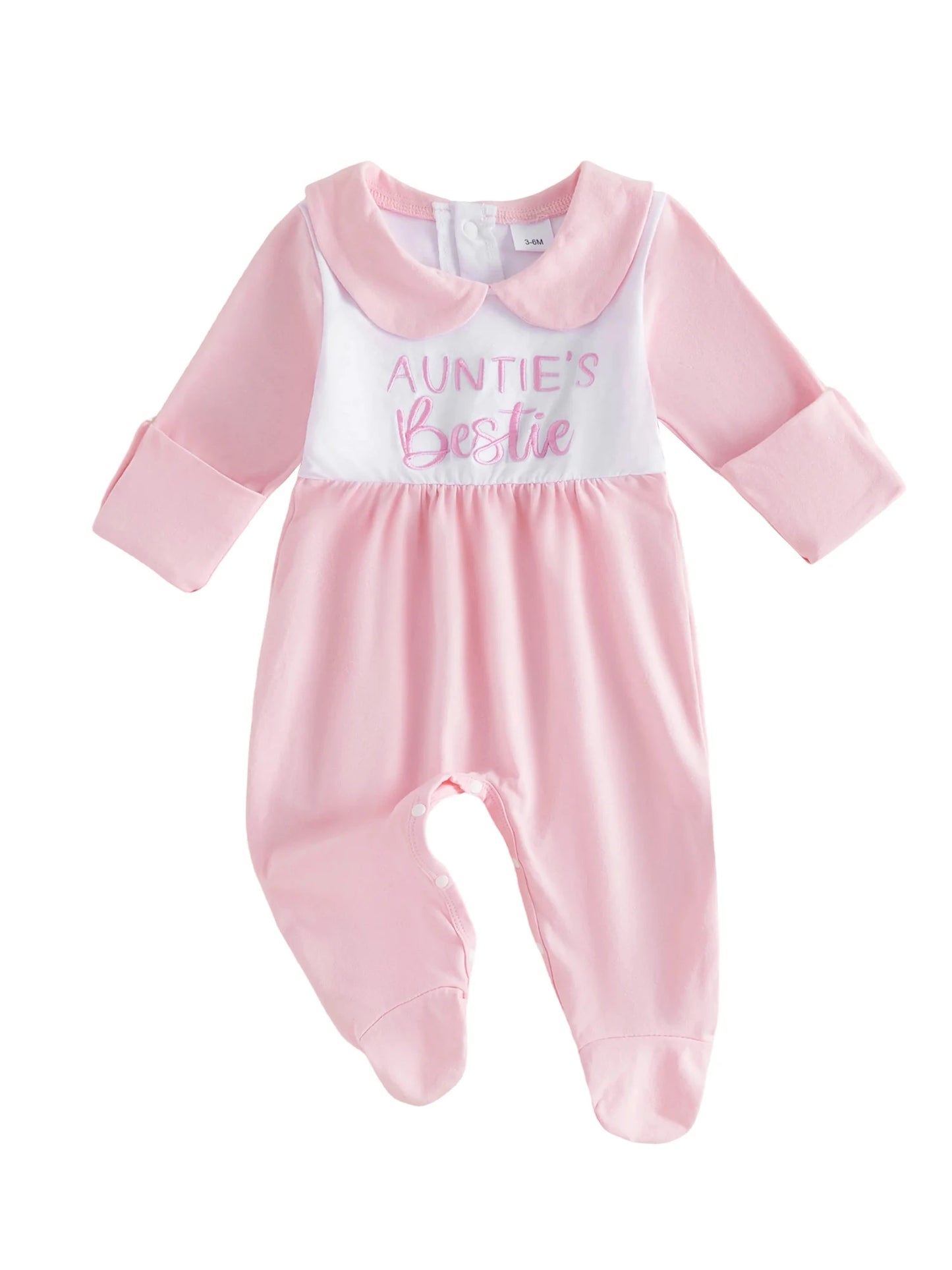 Adorable Baby Girl Romper with Cute Embroidered Letters Long Sleeves and Doll Collar - Stylish Jumpsuit for Casual Infant Wear