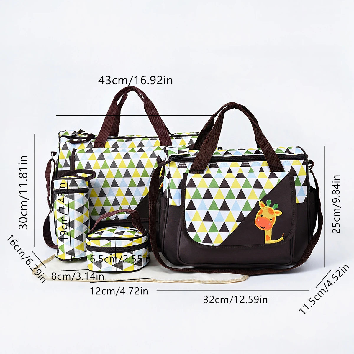 Fashionable Printed Cartoon Pattern Single-Shoulder Mommy Bag Five-Piece Set; Large-Capacity Cross-Body Mommy Bag; Multi-Functional Outing Tote Bag Diaper Bag Set