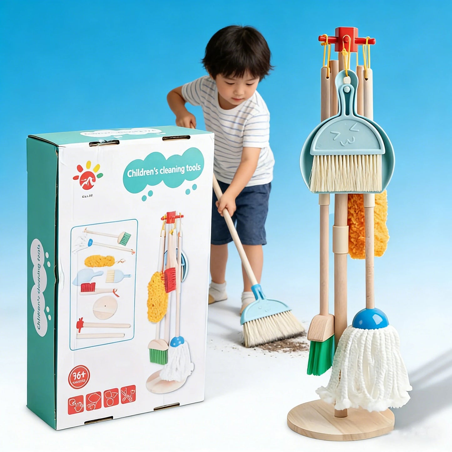 Wooden Kids Cleaning Set Toy For Toddlers 8 Pcs Montessori Cleaning Toys With Kids Broom Mop Set Pretend Housework Play Toy Gift