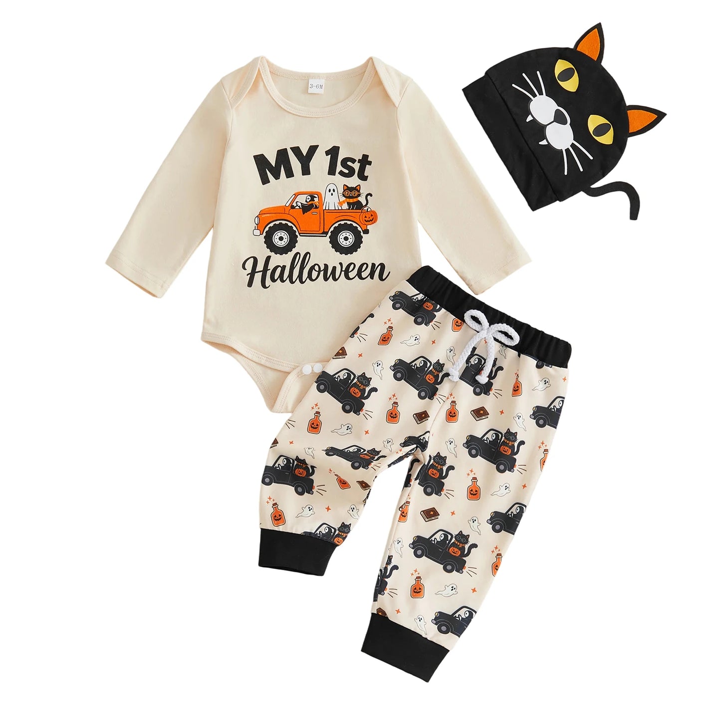 Romper-Pants Ghost Spider Print 3 Pcs Set Halloween Sleeve Romper Pants Boy Baby Ghost Baby Boy Halloween