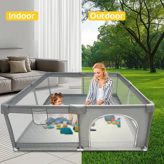 IMBABY Children's Playground Kid Playground Safety Fence Children's Basketball Court Baby Indoor Playground Light Grey Fence