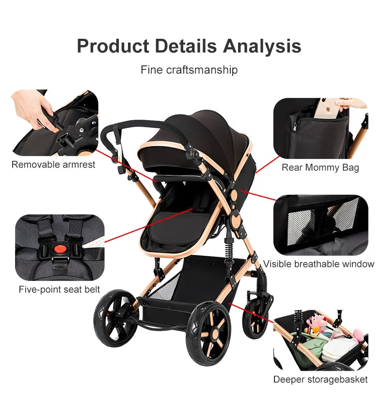 Portable Stroller 2 in 1 Two Way Push with Awning Stroller High View Pram Quick Fold Carriage Baby Travel Newborn Pushchair